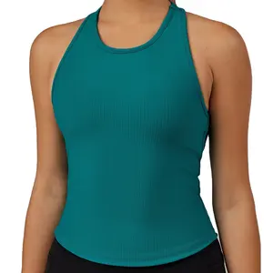 Benutzer definierte Großhandel einfarbig Frauen Workout Sport Wear Nylon gerippt Stoff Fitness studio Fitness Yoga Weste Tanks Top