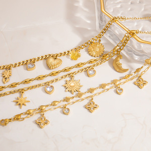 Collares de Moda con Cadenas, Color Dorado, Aleación de Zinc, Colgante de Corazón, Sol, Luna y Estrella, Joyería para Regalo, SL41374 - Product Image 1