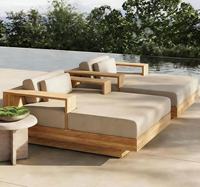 Ensemble de canapé et table basse en teck résistant au soleil et à l'eau pour hôtel, jardin, cour, villa, maison d'hôtes, style nordique