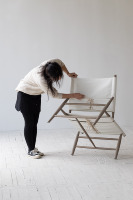Fauteuil d'appoint Wabi-sabi authentique, style contemporain du milieu du siècle, en toile naturelle Oka, en bois, pour les vacances, détente et loisirs