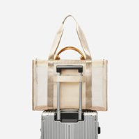 Individuelles Logo Unisex Extra Große Kapazität Wiederverwendbare Nylon-Netztasche mit Reißverschluss Transparente Tragbare Strandtasche mit Mehreren Taschen