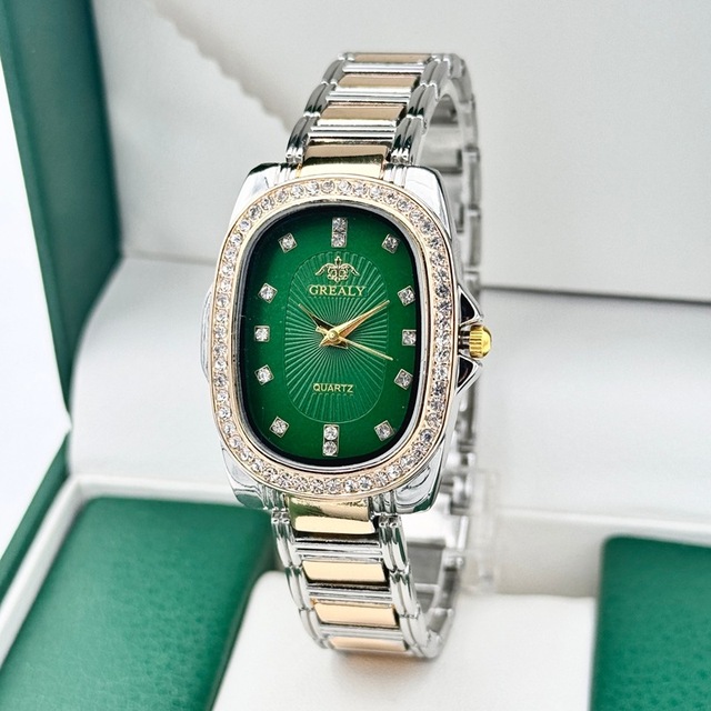 GREALY Brand Fashion Ladies' Watch Luxury Diamond Encrusted Oval Dial Women Quartz Watch Casual Female Clock Wristwatches(WA562)