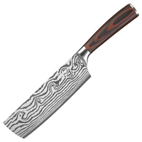 Couteau Nakiri japonais de haute qualité de 7 pouces motif damas couteau à trancher de cuisine en acier inoxydable avec manche en bois Pakka