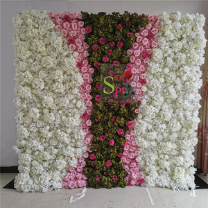SPR Vente en gros de fournitures de mariage personnalisées blanches et vertes, <span class=keywords><strong>décoration</strong></span> de fond en roses, mur de <span class=keywords><strong>fleurs</strong></span> <span class=keywords><strong>artificielles</strong></span> en soie, modèle Zhejiang - Product Image 2