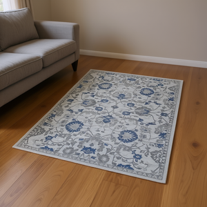 Alfombra Oriental 6X9 Azul Plateado con Diseño Floral, Antideslizante y Resistente a las Manchas para Sala de Estar, Dormitorio, Oficina, Comedor - Product Image 2