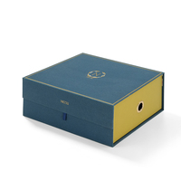 Maßgefertigte Marineblaue Magnetische Schuhbox mit Goldfolien-Logo & Blumenmuster Innen Luxuriöse Starre Schuhverpackung mit Metallverschluss