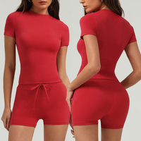 D-2504-2 femmes Slim Fit Sports Yoga Vêtements Ensemble Solide Couleur Sentiment T-Shirt Fitness Shorts Respectueux De La Peau Extensible pour