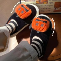 Chaussons d'intérieur Halloween style dessin animé citrouille, Nouveaux chaussons d'hiver pour hommes, Chaussons citrouille motif poulet
