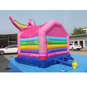 Château gonflable à thème Pégase arc-en-ciel rose, licorne ailée, pour fêtes de filles, location commerciale pour carnaval - Product Image 5