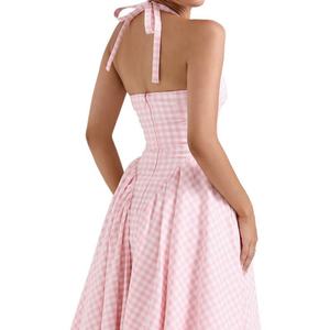 Robe mi-longue OEM personnalisée pour femme, imprimé floral rose, coupe trapèze, col carré, robe d'été pour les vacances, tenue de plage - Product Image 2