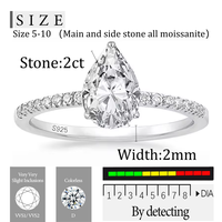 Bagues de fiançailles OAHLAN en argent sterling S925 de luxe, couleur D, VVS1, 2 carats, forme poire, en moissanite, pour femmes, mariage