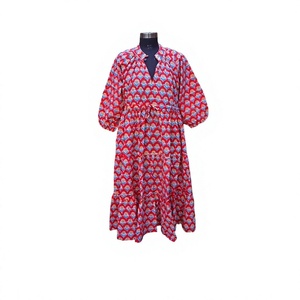 Magnifique Robe Midi en Coton Imprimé Numérique pour Femme, Coupe Trapèze, Manches Bouffantes, Imprimé Floral, Taille Naturelle, Antistatique, Confortable - Product Image 1
