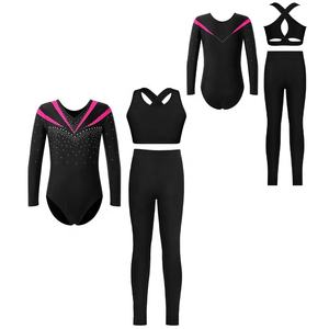 Justaucorps de gymnastique pour filles de 6 à 16 ans, tenue de danse, tenue de patinage artistique, justaucorps avec veste et legging pour costume de danse lyrique - Product Image 3