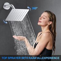 Ensemble de douche 12 pouces à montage au plafond, système de douche pluie avec 2 douches à effet pluie carrées, douchette à main, bouton poussoir de déviation et kit de finition en laiton