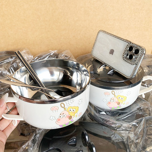 Tazón de Acero Inoxidable para Fideos Instantáneos con Tapa, Diseño de Dibujos Animados, Gran Capacidad, Hermético, Apto para Microondas, para Estudiantes, Oficina y Hogar - Product Image 1