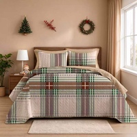 BORYARD Housse de lit à carreaux marron beige vert 3 pièces, taille Queen/King, best-seller d'exportation, ensemble de literie imprimé en microfibre avec 2 taies d'oreiller
