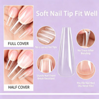 300 Uñas Postizas Acrílicas PMMA en Forma de Ataúd, Almendradas, Stiletto, Cuadradas Redondeadas, Sistema de Extensión de Uñas de Cobertura Completa, Puntas de Gel Suave para Arte de Uñas