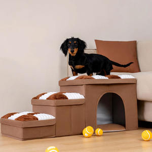 Özelleştirilmiş Toptan Satış Ekolojik 3 Adımlı Katlanır Köpek Merdiveni Peluş ve Rahat Köpek ve Kedi Rampaları ve Saklanabilir Evcil Hayvan Basamakları - Product Image 3