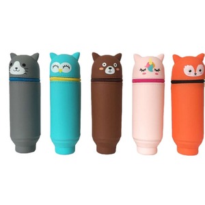 Silicone <b>Retractable</b> <b>Pen</b> Holder Animal Cartoon Cute Cat Student Stationery Capacity Storage Stationery Primary School Students - Product Image 1