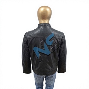 Nabtay Sports Men's Genuine Cowhide <b>Leather</b> <b>Jacket</b> Black Stand Collar Slim Fit Four-Pocket <b>Winter</b> Zipper - Product Image 3