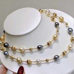 Nuevo Collar de Perlas de Lujo con Colgante de Plata de Ley S925 y Perlas Doradas de 12-13 mm, Casi Impecable, Acabado Esmerilado - Product Image 2