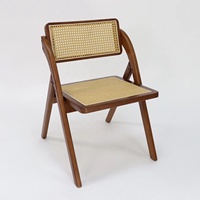 Chaise pliante en bois, assise et dossier en rotin naturel, structure en bois massif, chaise pliante pour salle à manger, terrasse, café