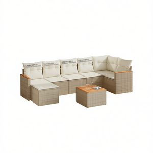 Ensemble de canapés de jardin en rotin crème avec coussins en mousse haute densité, mobilier d'extérieur au design contemporain, résistant à l'eau et aux UV - Product Image 1