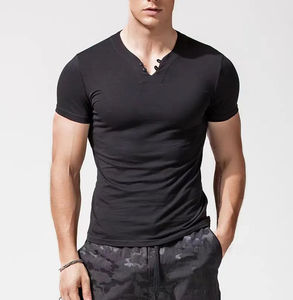 Camiseta interior abotonada con cuello en V de buena calidad, camiseta de manga ajustada para hombre, camiseta Base superior - Product Image 5