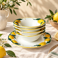 Bol à salade en céramique de porcelaine de 6 pouces, motif citron 3D, style méditerranéen, peint à la main, en relief, qualité alimentaire, empilable