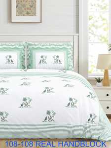 Cotton Hand Block Print Bedsheet | Floral Leaf Design <b>King</b> <b>Size</b> Bed <b>Sheet</b> with Pillow Covers - Product Image 4
