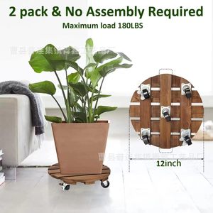 Plateau rond en bois pour pot de fleurs avec roulettes, base portable pour jardinières d'extérieur - Product Image 3