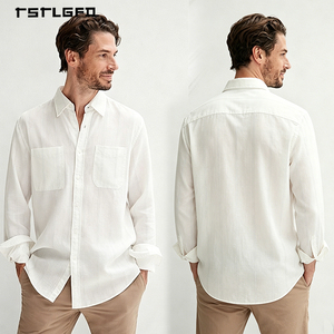 เสื้อเชิ้ตแขนยาวสีขาวสำหรับผู้ชาย ผ้าริบ จีบแนวตั้ง กระเป๋าคู่ สไตล์ Old Money เรียบหรู ดูดี มินิมอล เหมาะสำหรับธุรกิจ ลำลอง และใส่ทำงานในออฟฟิศ - Product Image 3