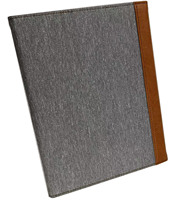 Trifold A5 PU Faux Leather + Fabric Padfolio Folder Notebook holder portafolio caso personalizado en relieve logo documento carpeta de archivos