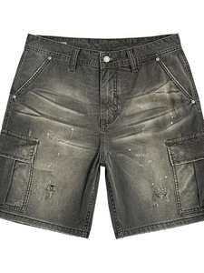 Shorts de Mezclilla Huanqiu Vintage Gris Desgastado, Multibolsillos, Cintura Media, Estilo Cargo, Holgados, para <span class=keywords><strong>Hombre</strong></span> - Product Image 5