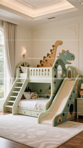 Letto a soppalco a tema dinosauro, letto a castello per bambini, design lussuoso e creativo per la cameretta dei bambini, personalizzazione con scivolo e libreria - Product Image 3