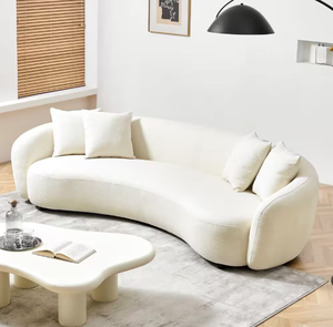 Canapé incurvé moderne de style mid-century, blanc, confortable, demi-lune, en tissu Teddy, 101 pouces, rembourré avec 4 coussins décoratifs pour le salon - Product Image 2