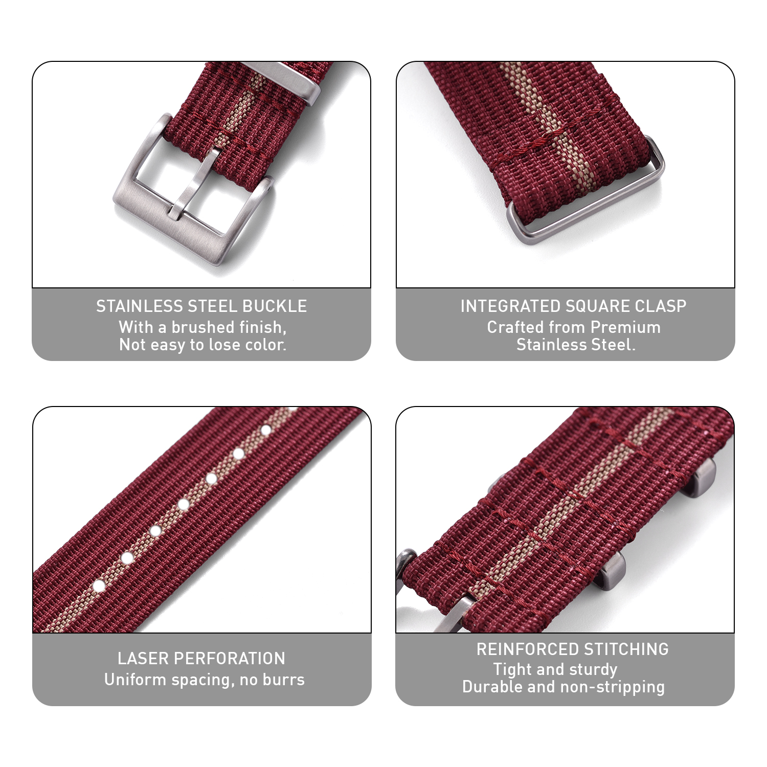 JUELONG Durable Classic Nylon Wristband Premium High Density 18mm 20mm 22mm 1.4mm Ribbed Nylon Watch Band