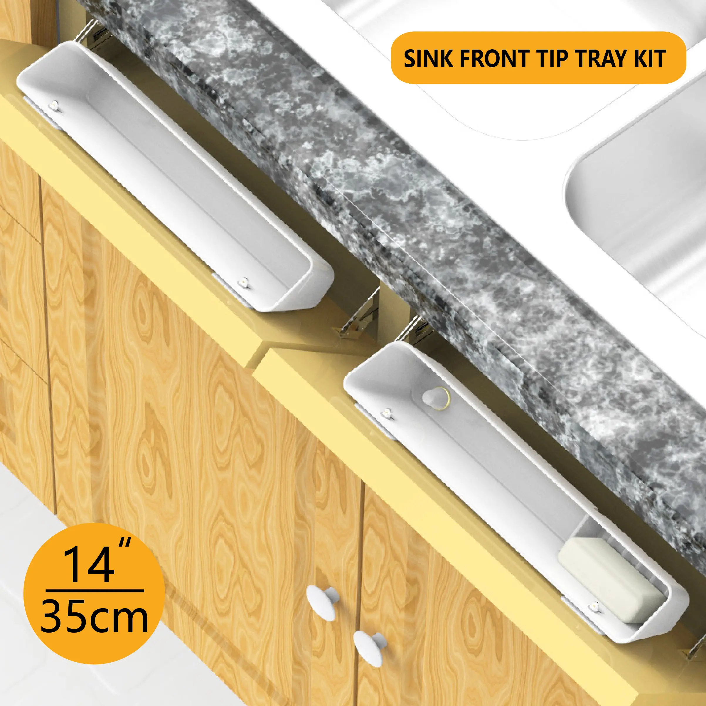 14" fast install white sink front tip out tray kit for Kitchen and Bathroom Base Cabinet
