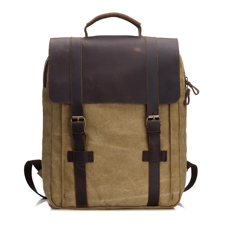 Retro handmade canvas backpack men laptop with leather trim college school rucksack travel backpack for unisex herren rucksack