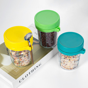 Venta al por mayor de tarros de vidrio Mason de boca ancha vacíos de 10 oz para desayuno, recipientes para avena remojada con tapas y cucharas - Product Image 6