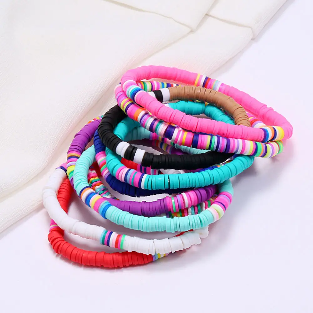 handmade fashion soft polymer clay disc bead bracelet jewelry