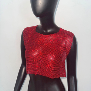 Custom Y2K Female Music Party Festival Crystal Camis Backless <strong>Silver</strong> Diamond Metal <strong>Mesh</strong> Cropped <strong>Top</strong> Lady Gem Red Rhinestone Tank - Product Image 5