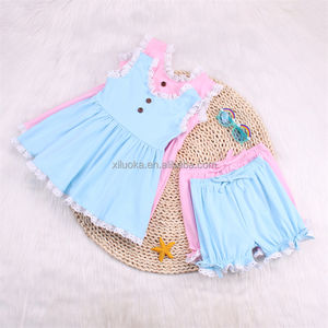 Set di vestiti per bambini in morbido cotone con spedizione rapida senza maniche per ragazze con volant abiti in tinta unita per bambini - Product Image 3