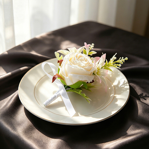Bestseller Cremeweiße Künstliche Rosen-Boutonniere Handgefertigte Seidenblumen-Ansteckblume für Bräutigam Trauzeugen Hochzeitsanzug-Deko Broschen - Product Image 5
