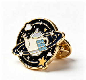 Pin de metal esmaltado con diseño de tetera y planeta, broche artesanal con temática espacial y de té, regalo decorativo - Product Image 4
