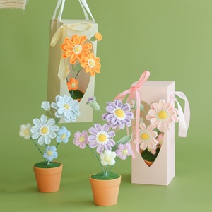 Custom Handmade crochetchrysanthemum bouquet knitted flower desktop decoration potted <b>small</b> <b>gift</b> <b>box</b> for family friend - Product Image 2