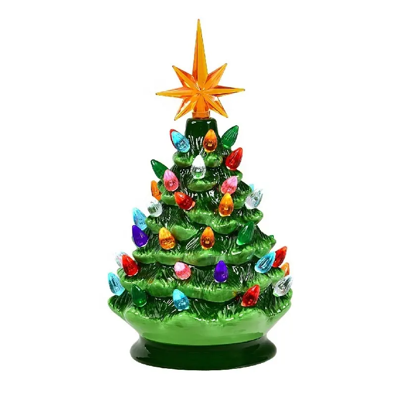 Giáng Sinh Đảng Trang Trí Màu Xanh Lá Cây Gốm Christmas Tree Ánh Sáng LED Xmas Trang Trí Trong Nhà Gốm Christmas Tree