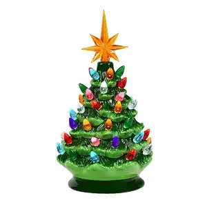 クリスマスパーティーの装飾緑色セラミッククリスマスツリーライトLEDクリスマス屋内装飾セラミッククリスマスツリー