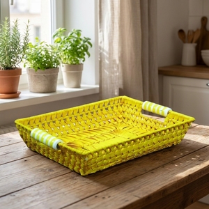 Modern Hand-Woven Eco-Friendly Palm Leaf Rectangle Storage <b>Basket</b> Multifunction Bread & Goods <b>Tray</b> - Product Image 1