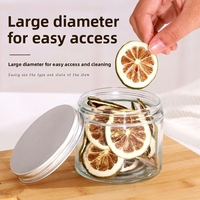 Brede-mond glazen voorraadpot van hoog borosilicaatglas met aluminium deksel, luchtdicht, transparant, stapelbaar, voor gedroogd fruit en thee